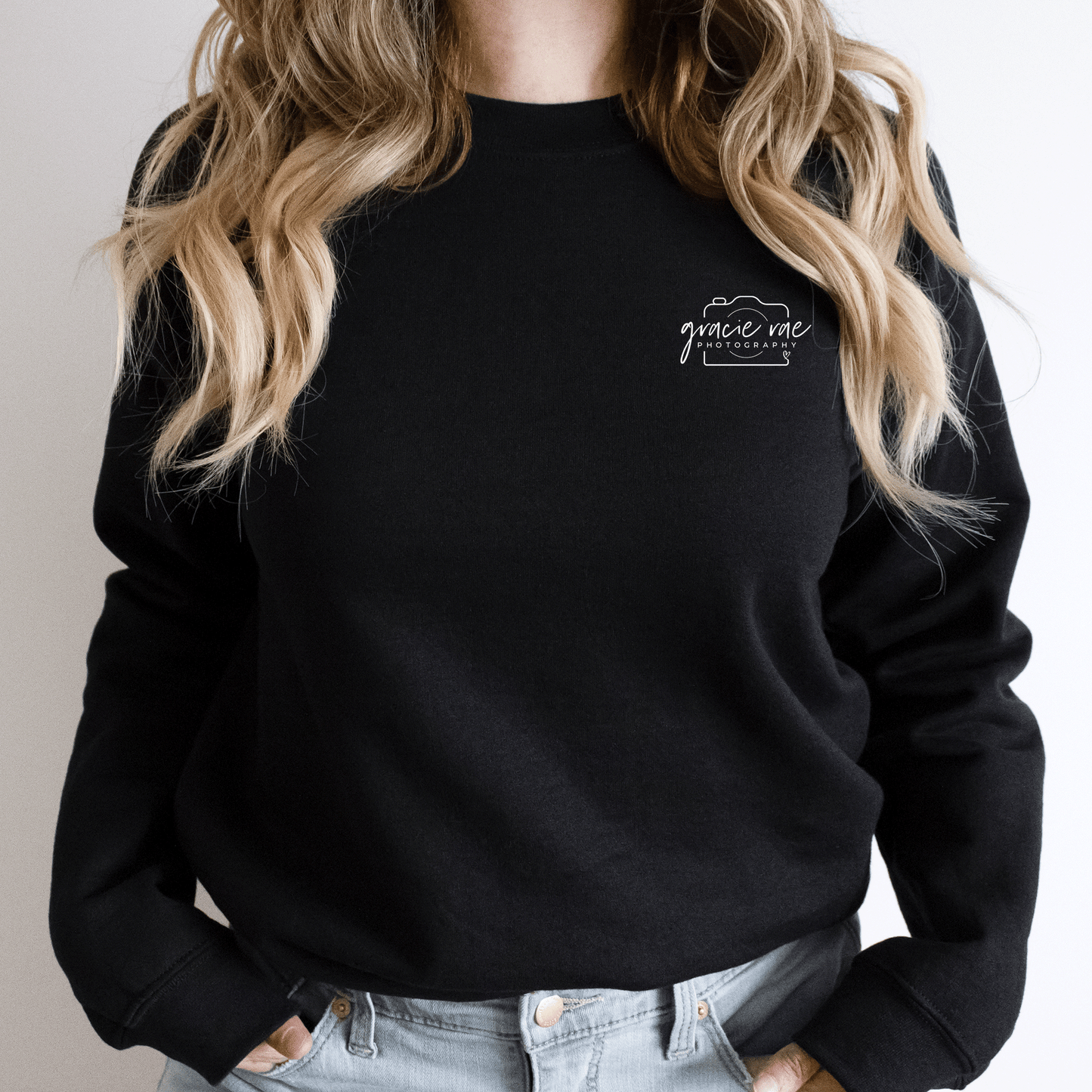 Gracie Rae Photography Left Chest Camera Logo on Gildan Softstyle Midweight Unisex Crewneck Sweatshirt