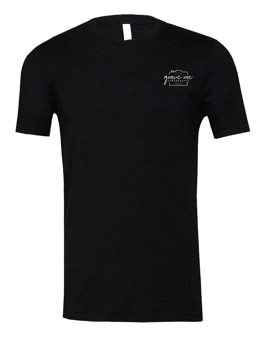 Gracie Rae Photography Camera Logo on Left Chest on Bella Canvas Unisex Triblend T-Shirt in Black