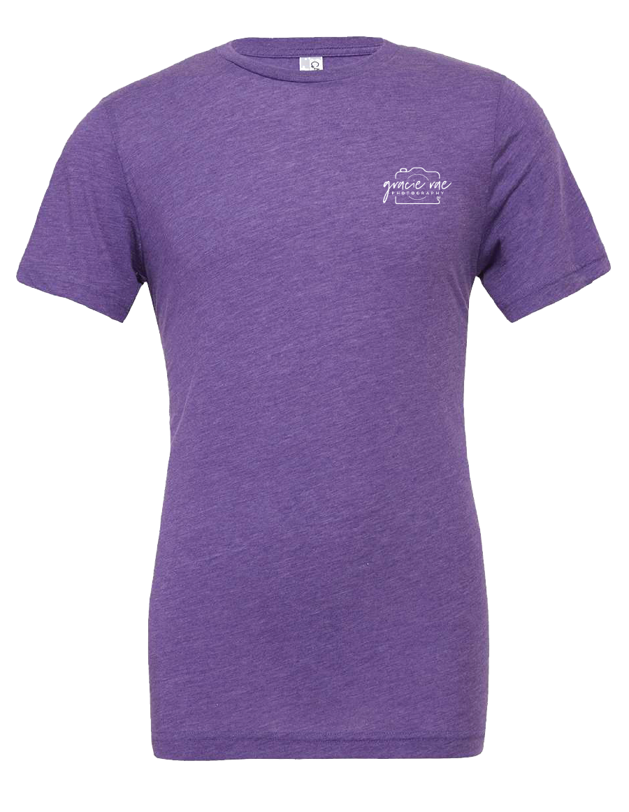 Gracie Rae Photography Camera Logo on Left Chest on Bella Canvas Unisex Triblend T-Shirt in Purple