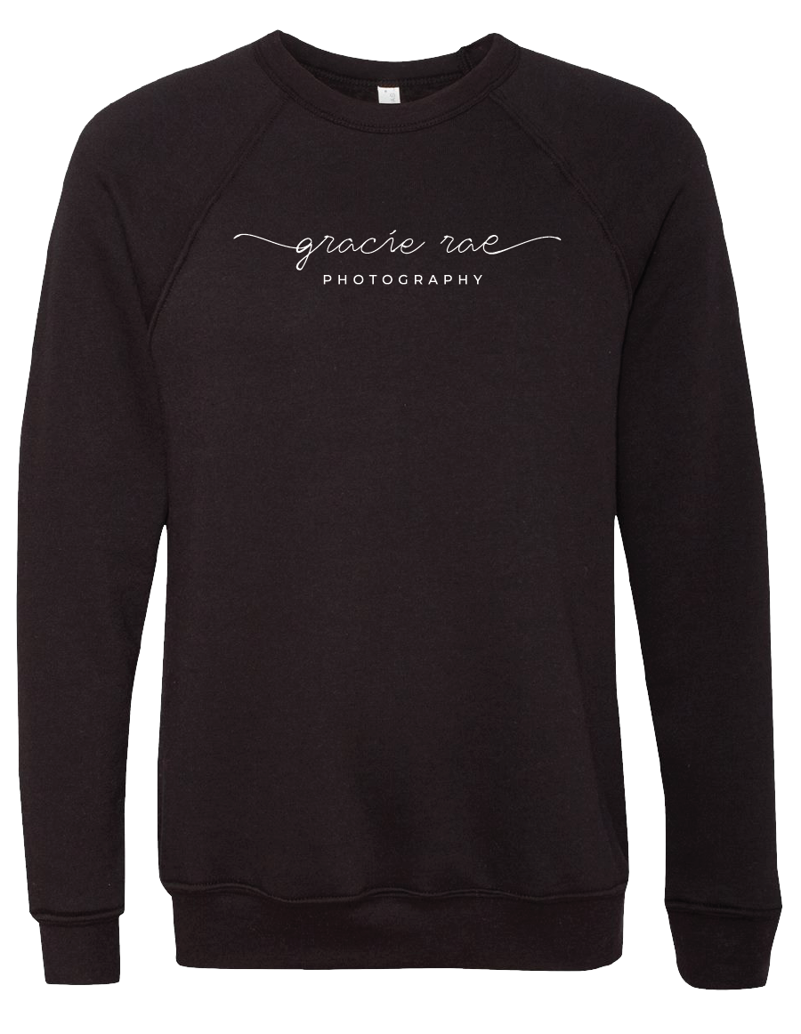 Gracie Rae Photography Script Logo on Bella Canvas Unisex Fleece Crewneck Sweatshirt in Black