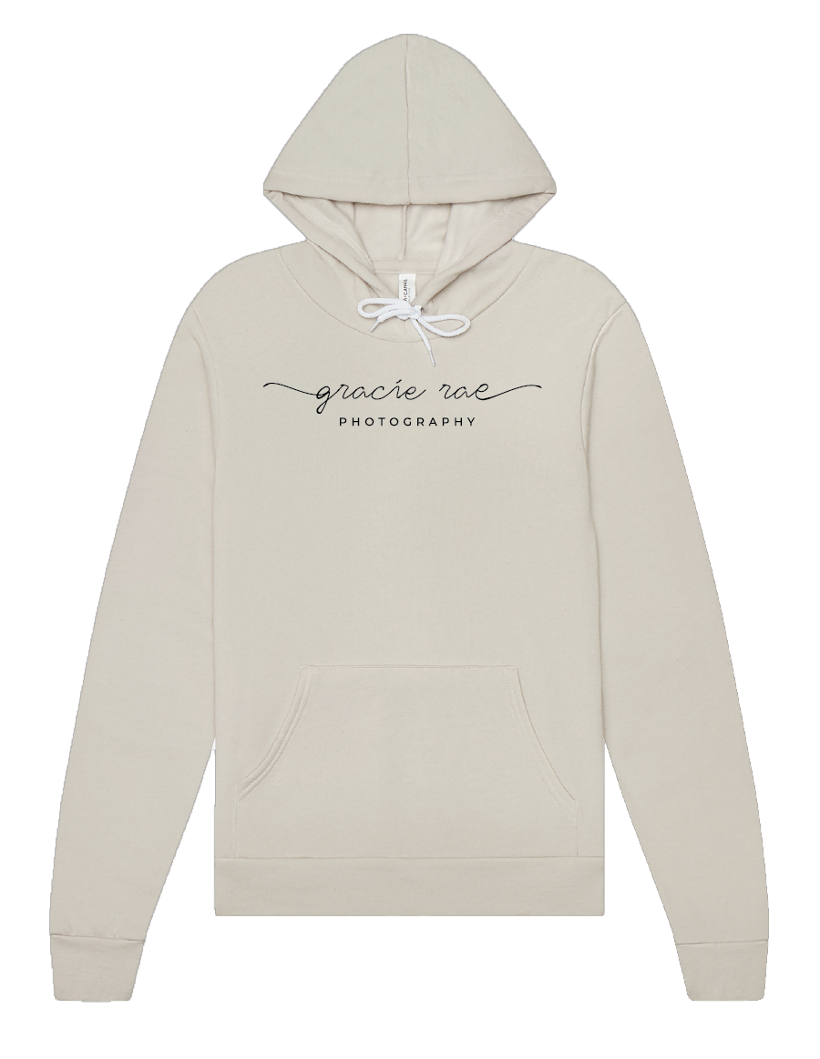 Gracie Rae Photography Script Logo Bella Canvas Fleece Hoodie in Heather Dust