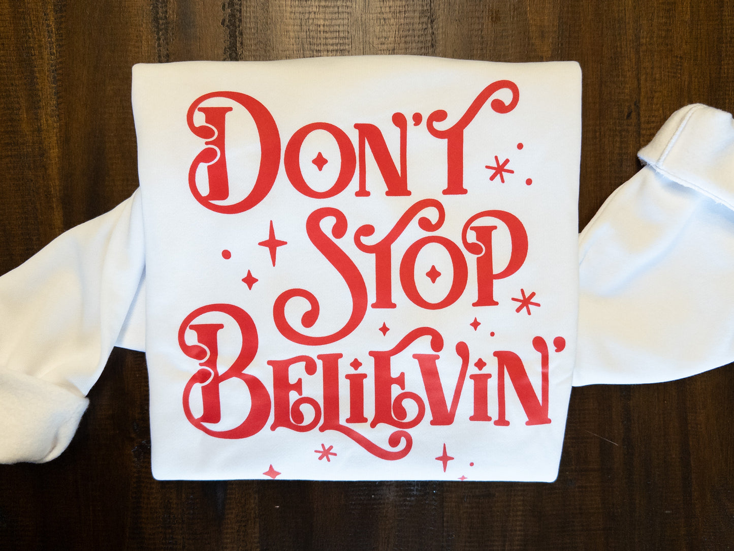 DON'T STOP BELIEVIN' SANTA chicka-d Burnout Crew Sweatshirt