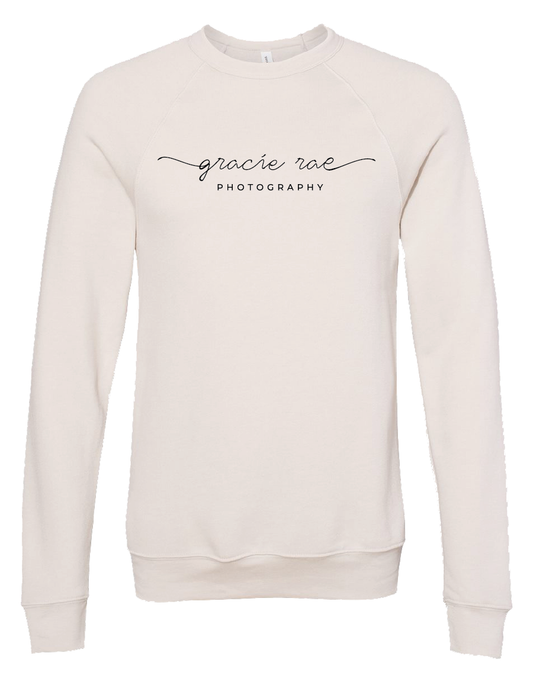 Gracie Rae Photography Script Logo on Bella Canvas Unisex Fleece Crewneck Sweatshirt in Heather Dust